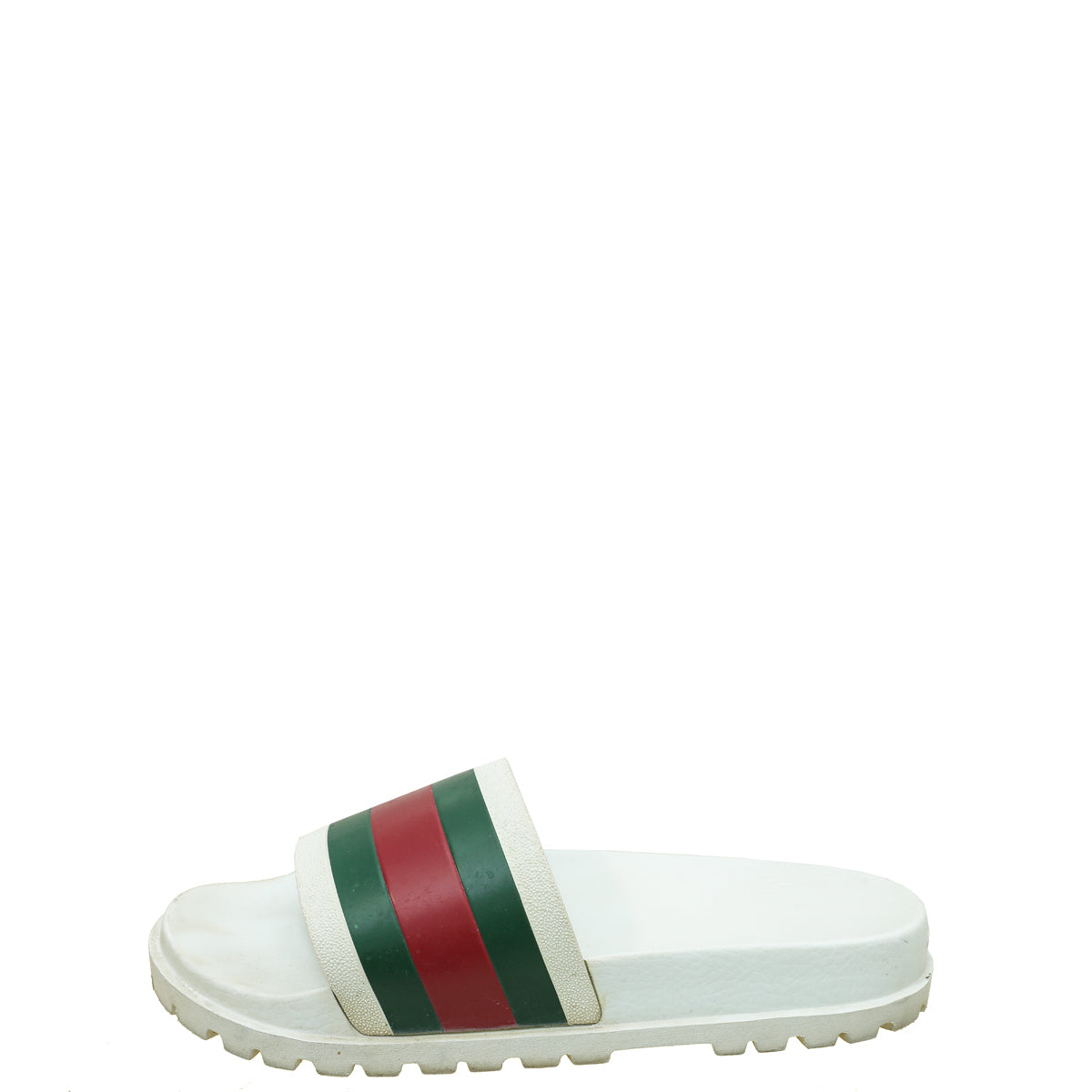 Gucci White Men's Web Rubber Slide Sandals 9