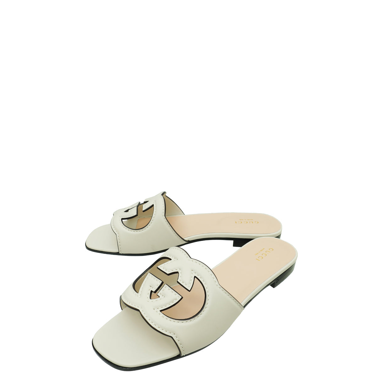 Gucci White Cream GG Cut Out Flat Sandal 38