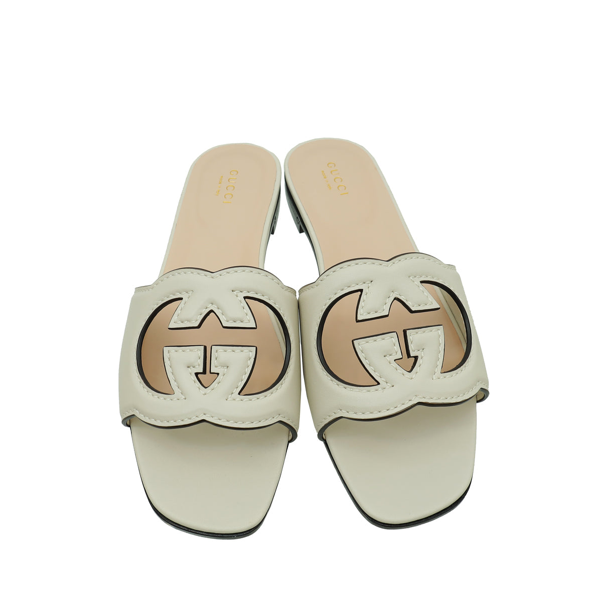 Gucci White Cream GG Cut Out Flat Sandal 38