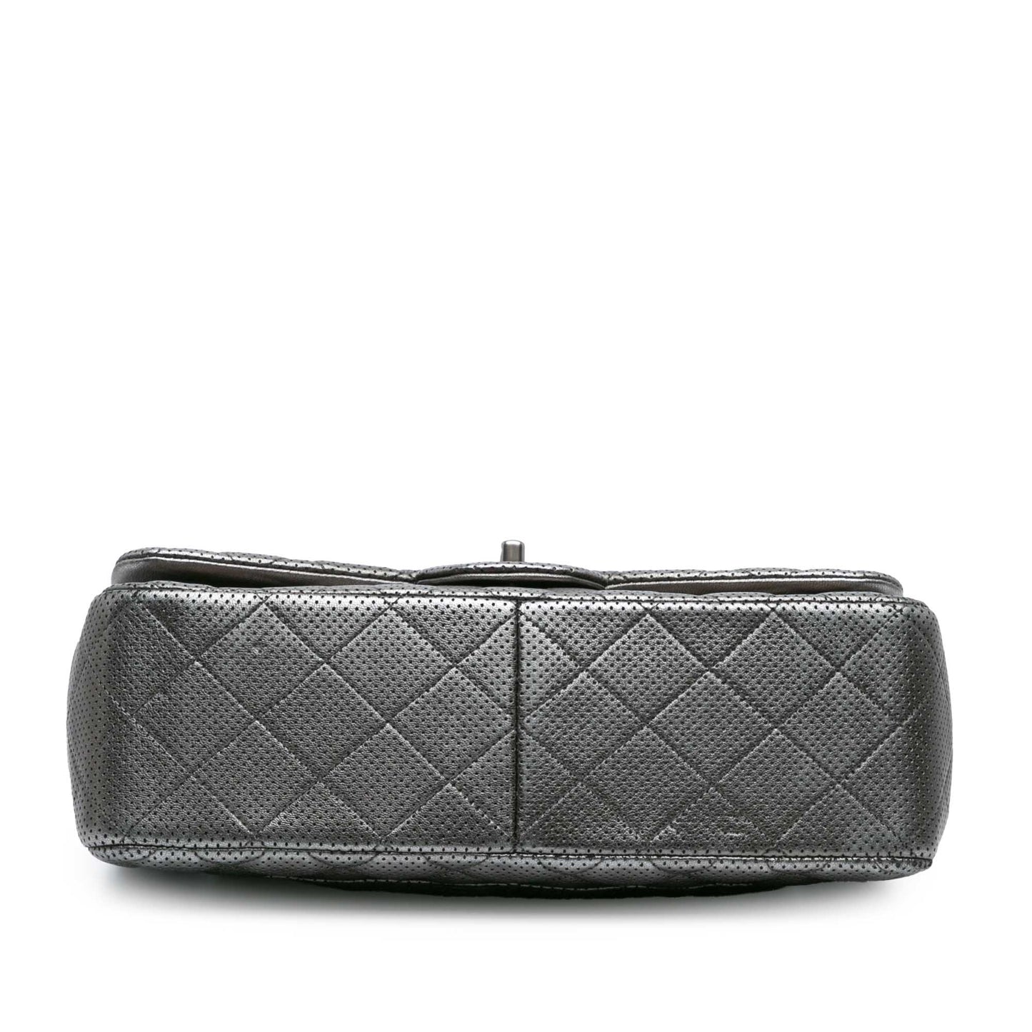 Silver Chanel Jumbo Classic Perforated Lambskin Double Flap Shoulder Bag