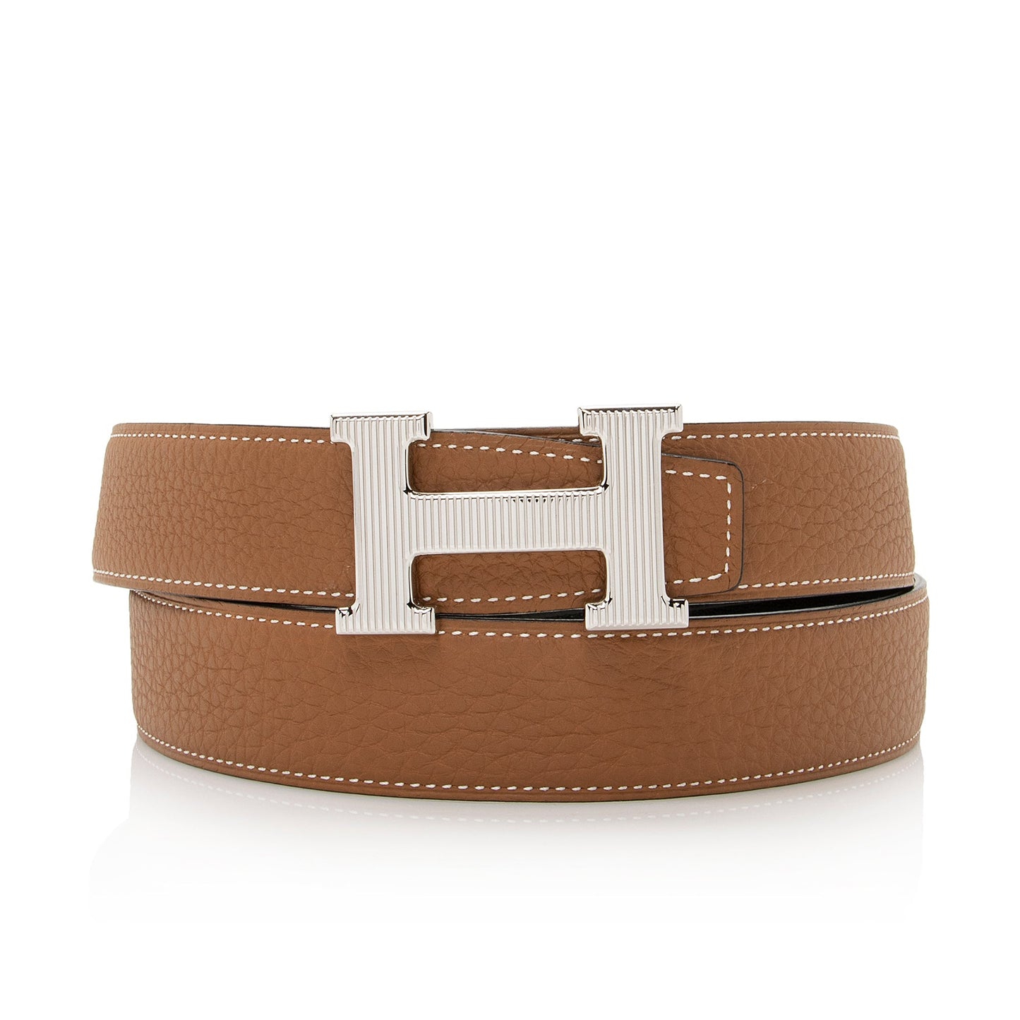 Hermes Box Togo Calfskin H Striee Reversible Belt - Size 42 / 100 (SHF-22294)