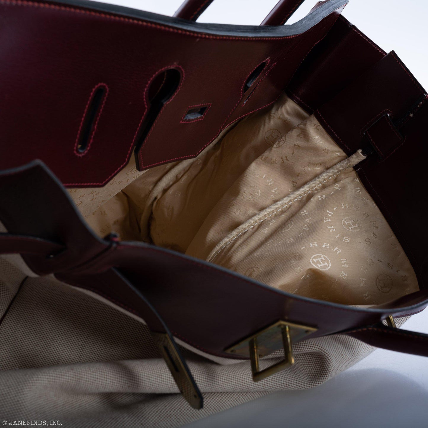 Hermes HAC Birkin 55 Toile & Rouge H Box with Gold Hardware - 1981, K Circle