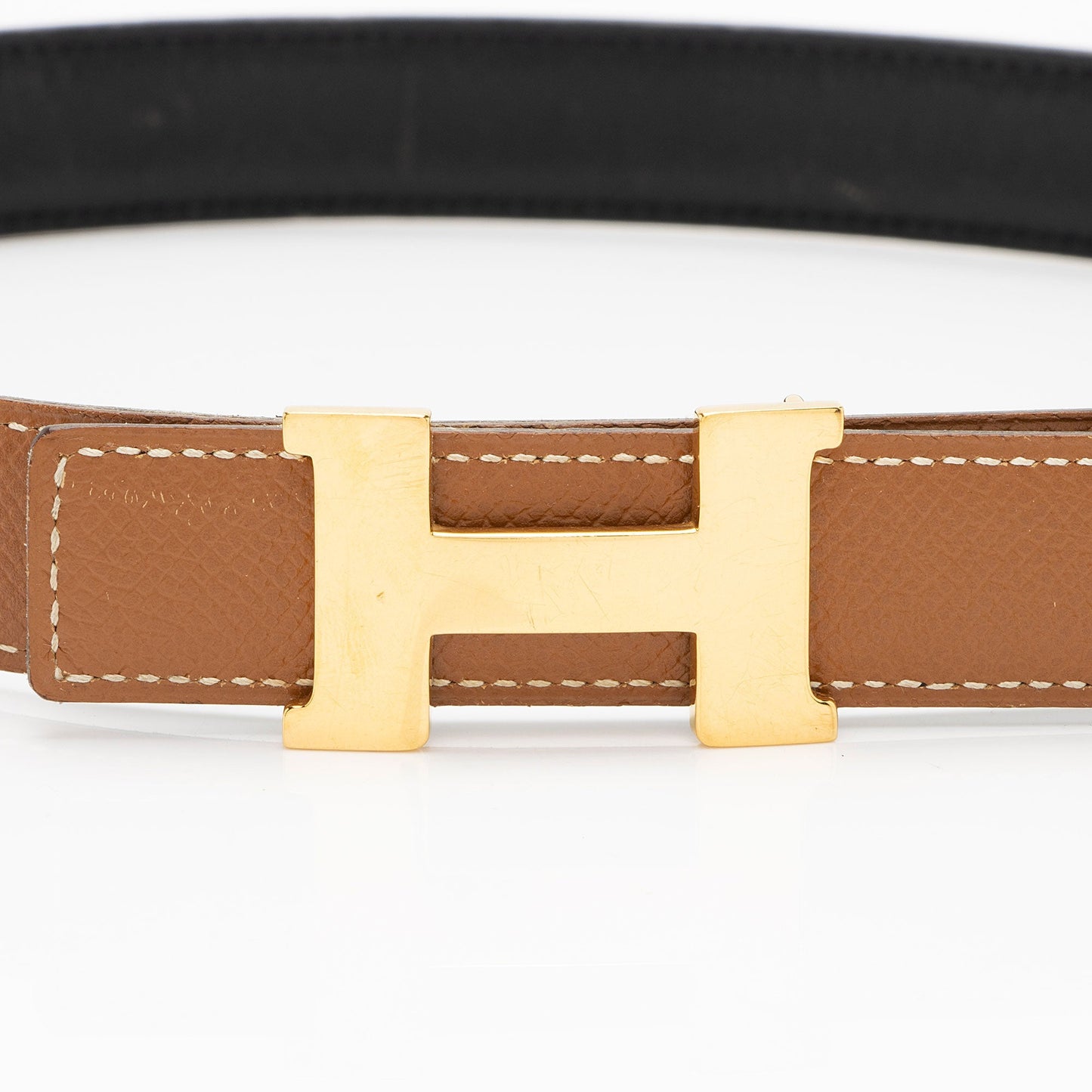Hermes Vintage Box Calfskin Epsom Leather 24mm Reversible H Belt - Size 28 / 70 (SHF-eXz430)