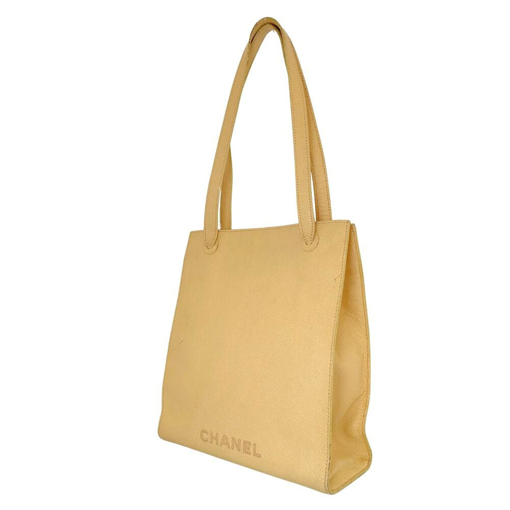 CHANEL Shoulder Bag leather yellow logo Women Used