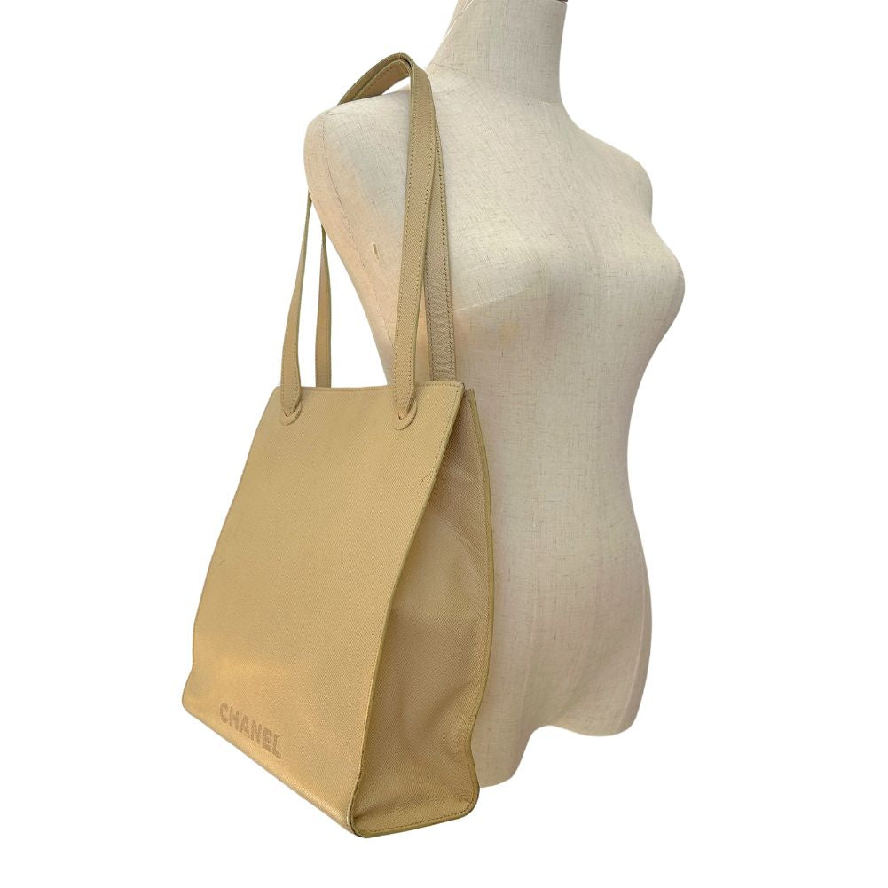 CHANEL Shoulder Bag leather yellow logo Women Used