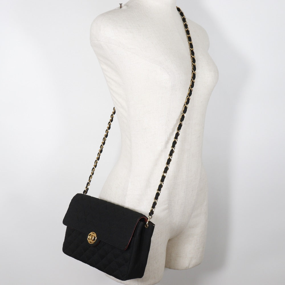 CHANEL Shoulder Bag cotton black ChainShoulder Women Used