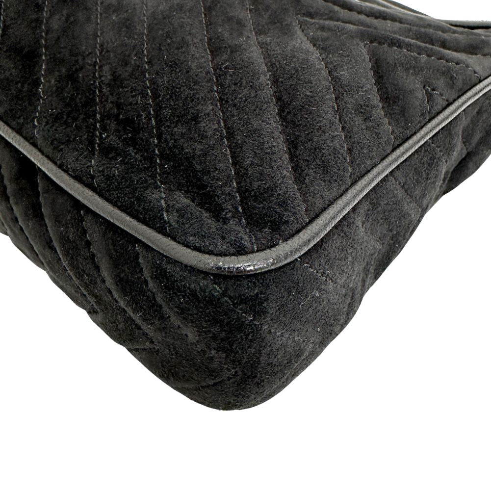 CHANEL Shoulder Bag Suede black Vstitch ChainShoulder Women Used