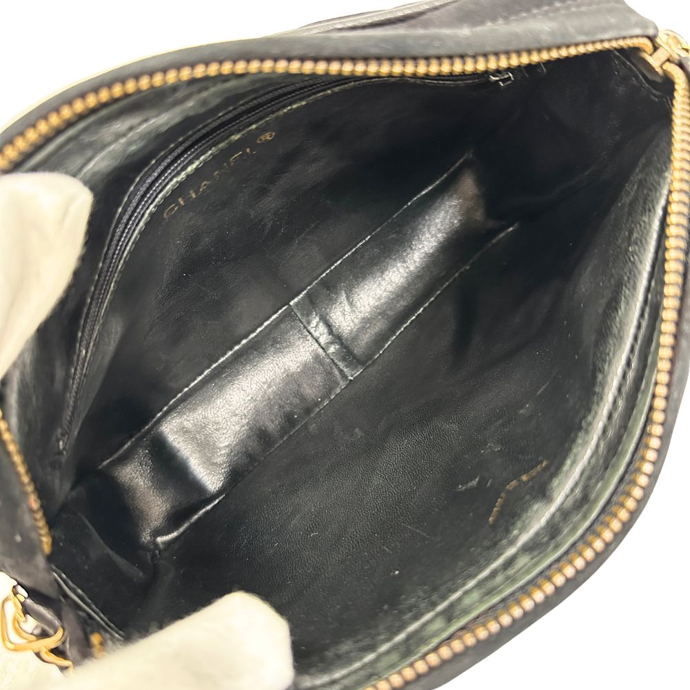 CHANEL Shoulder Bag Suede black Vstitch ChainShoulder Women Used