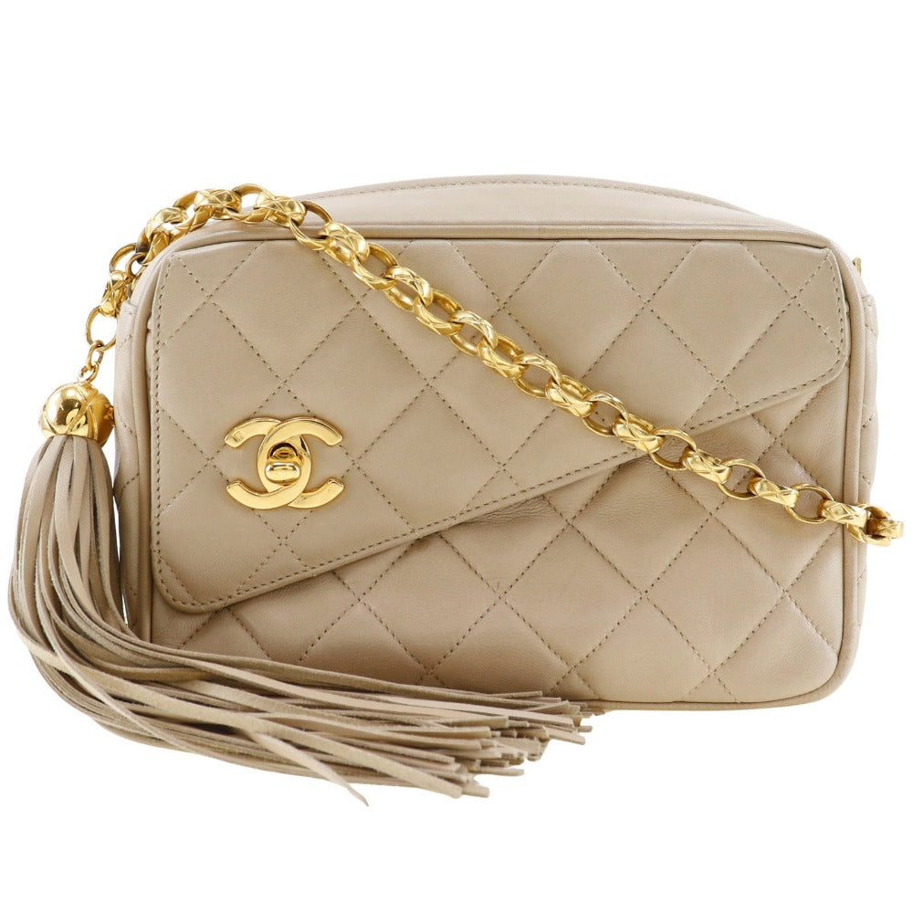 CHANEL Shoulder Bag lambskin beige Matrasse ChainShoulder