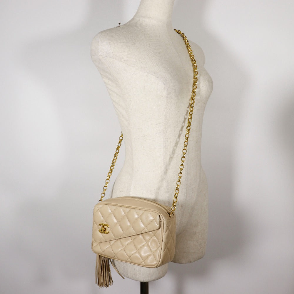 CHANEL Shoulder Bag lambskin beige Matrasse ChainShoulder