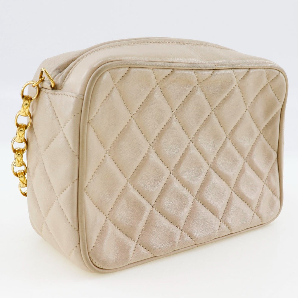 CHANEL Shoulder Bag lambskin beige Matrasse ChainShoulder
