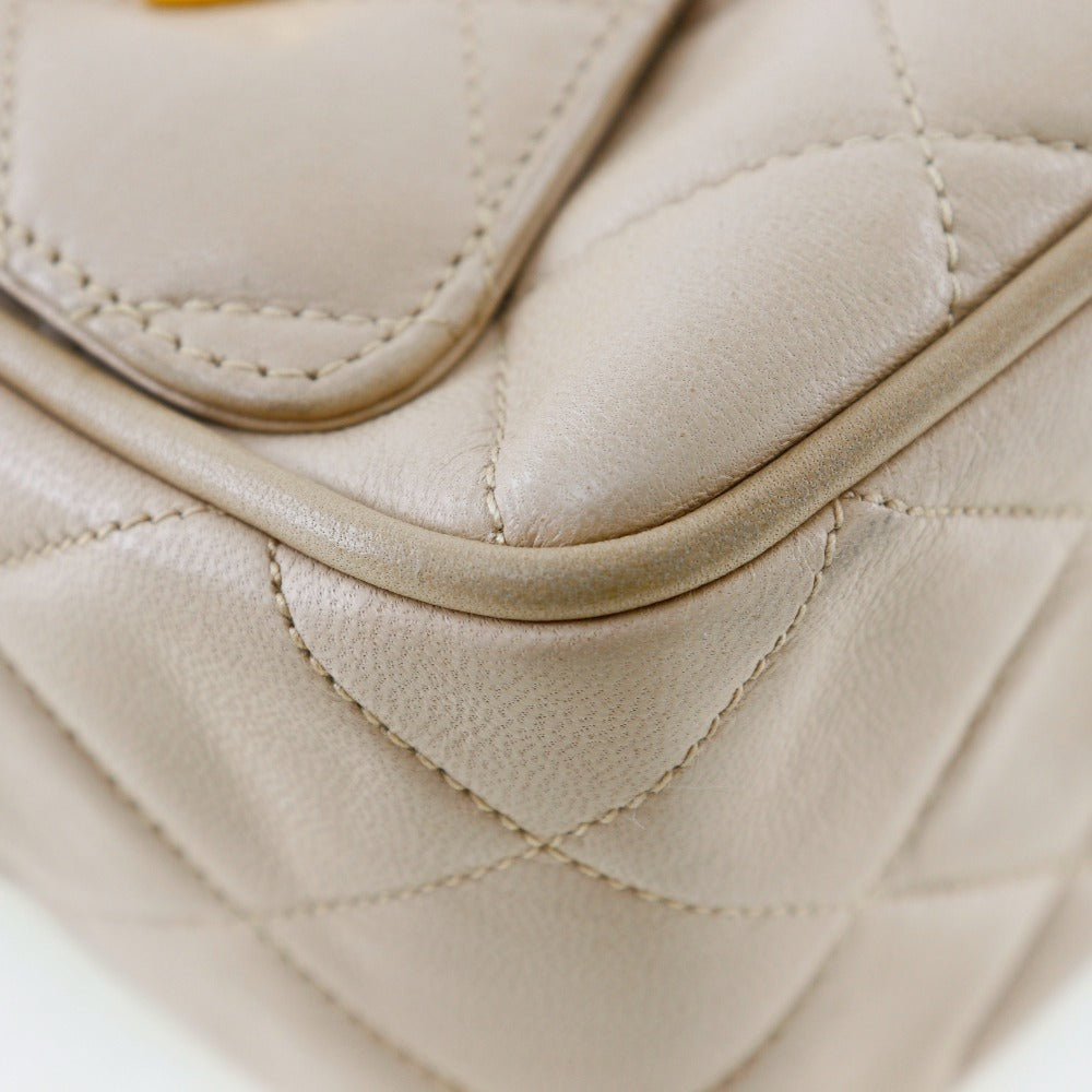 CHANEL Shoulder Bag lambskin beige Matrasse ChainShoulder