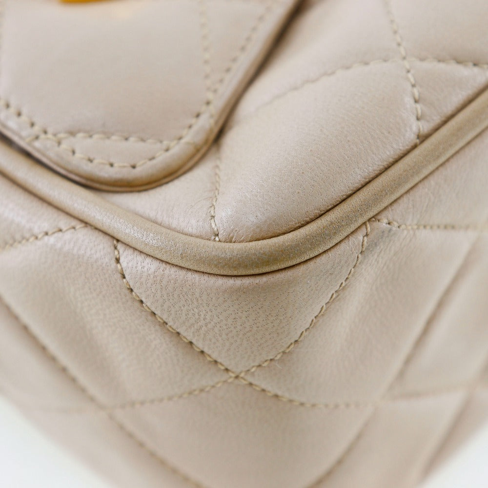 CHANEL Shoulder Bag lambskin beige Matrasse ChainShoulder