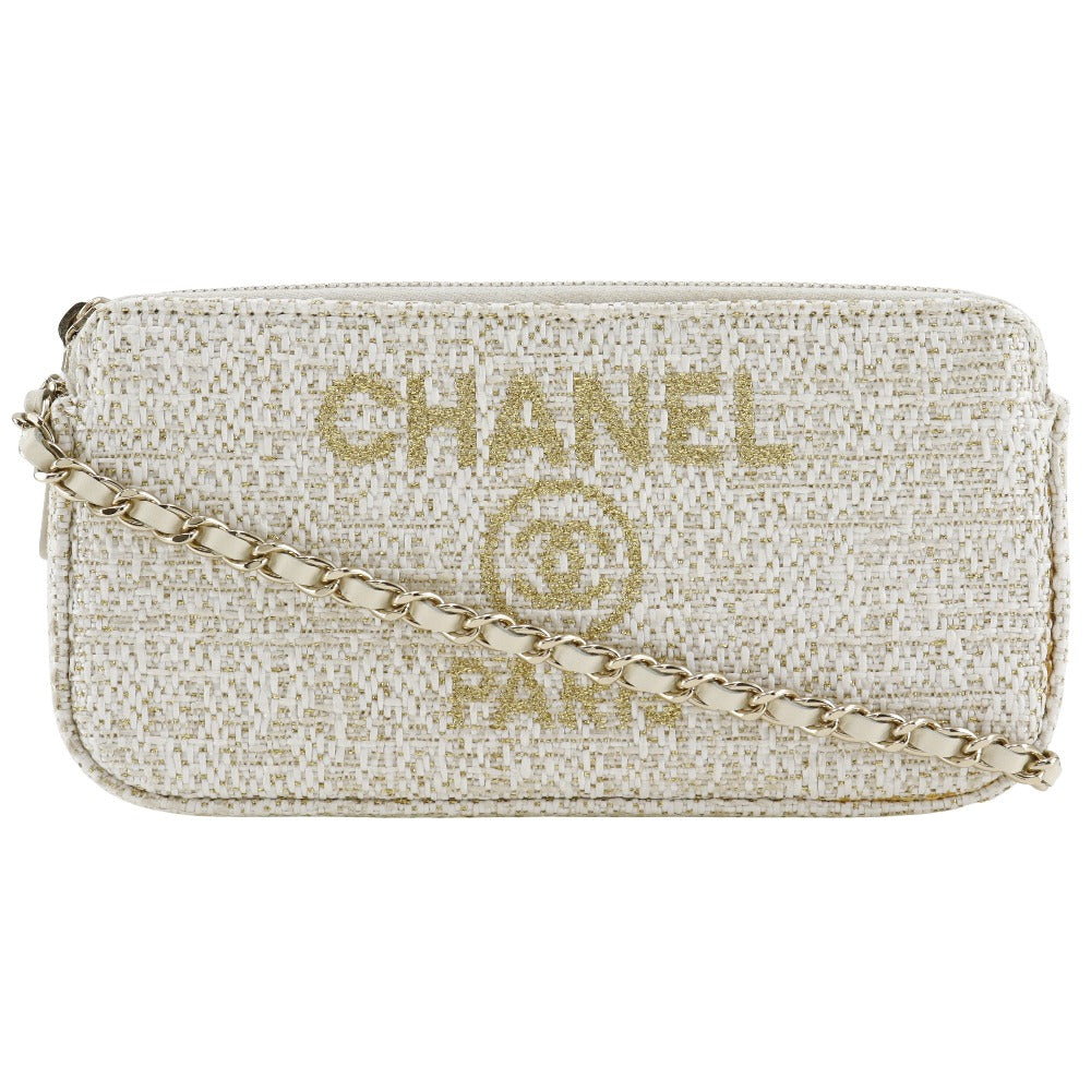 CHANEL Shoulder Bag A84415 tweed White 2-way clutch Deauville ChainShoulder