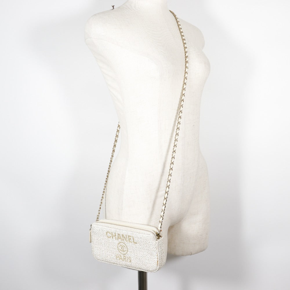 CHANEL Shoulder Bag A84415 tweed White 2-way clutch Deauville ChainShoulder