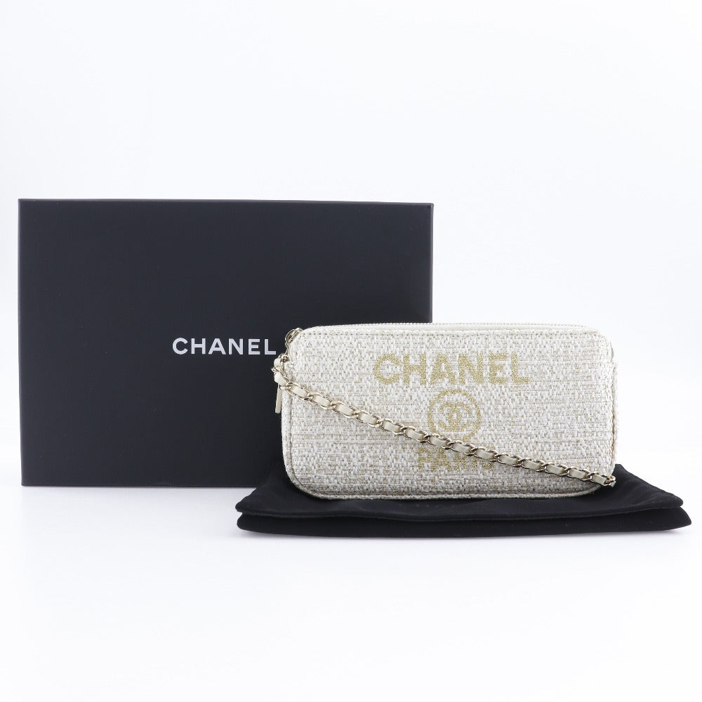 CHANEL Shoulder Bag A84415 tweed White 2-way clutch Deauville ChainShoulder