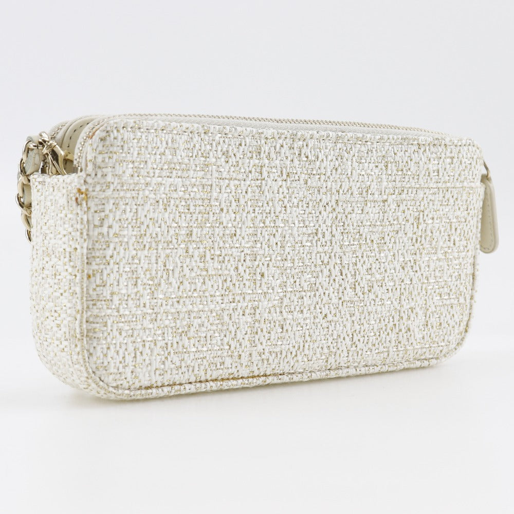 CHANEL Shoulder Bag A84415 tweed White 2-way clutch Deauville ChainShoulder