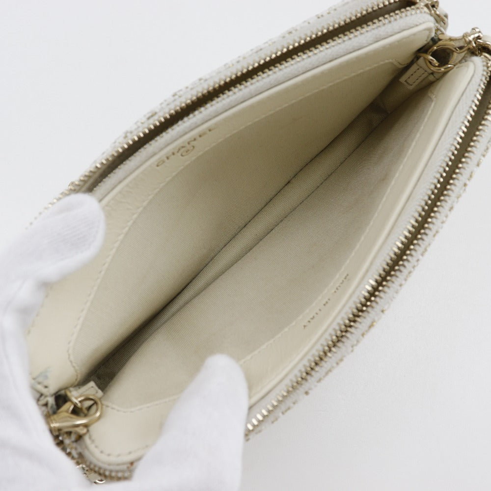 CHANEL Shoulder Bag A84415 tweed White 2-way clutch Deauville ChainShoulder
