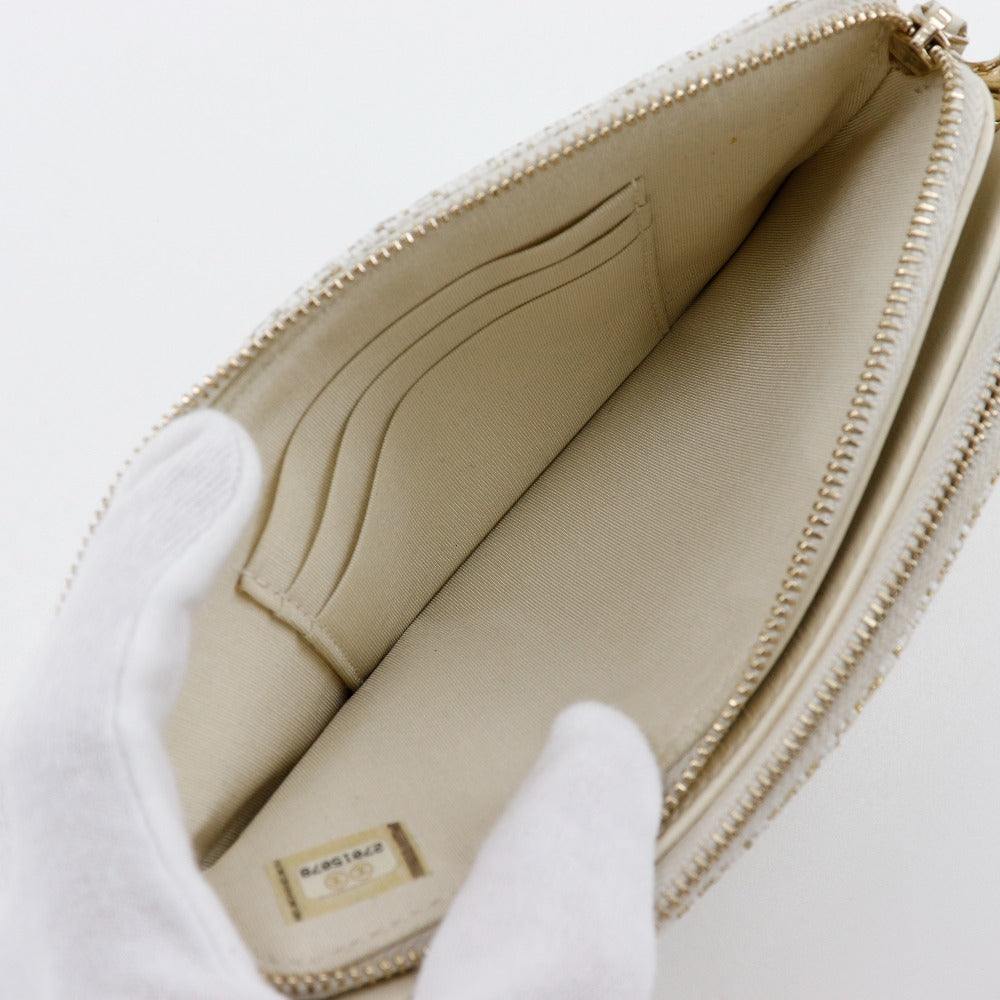 CHANEL Shoulder Bag A84415 tweed White 2-way clutch Deauville ChainShoulder