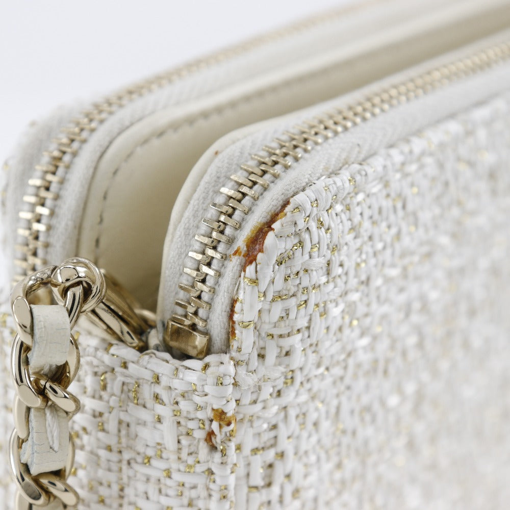 CHANEL Shoulder Bag A84415 tweed White 2-way clutch Deauville ChainShoulder