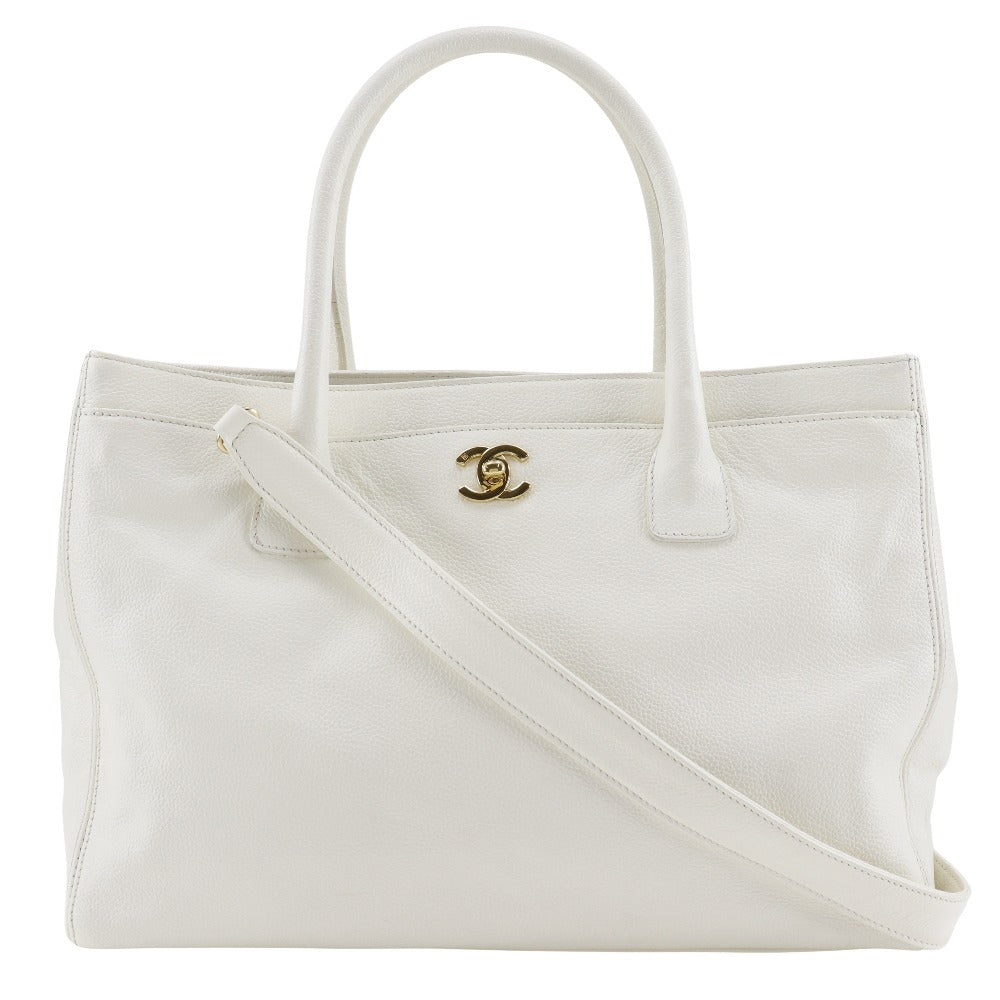 CHANEL Tote Bag A15206 Caviar skin White 2WAYShoulder Executive tote