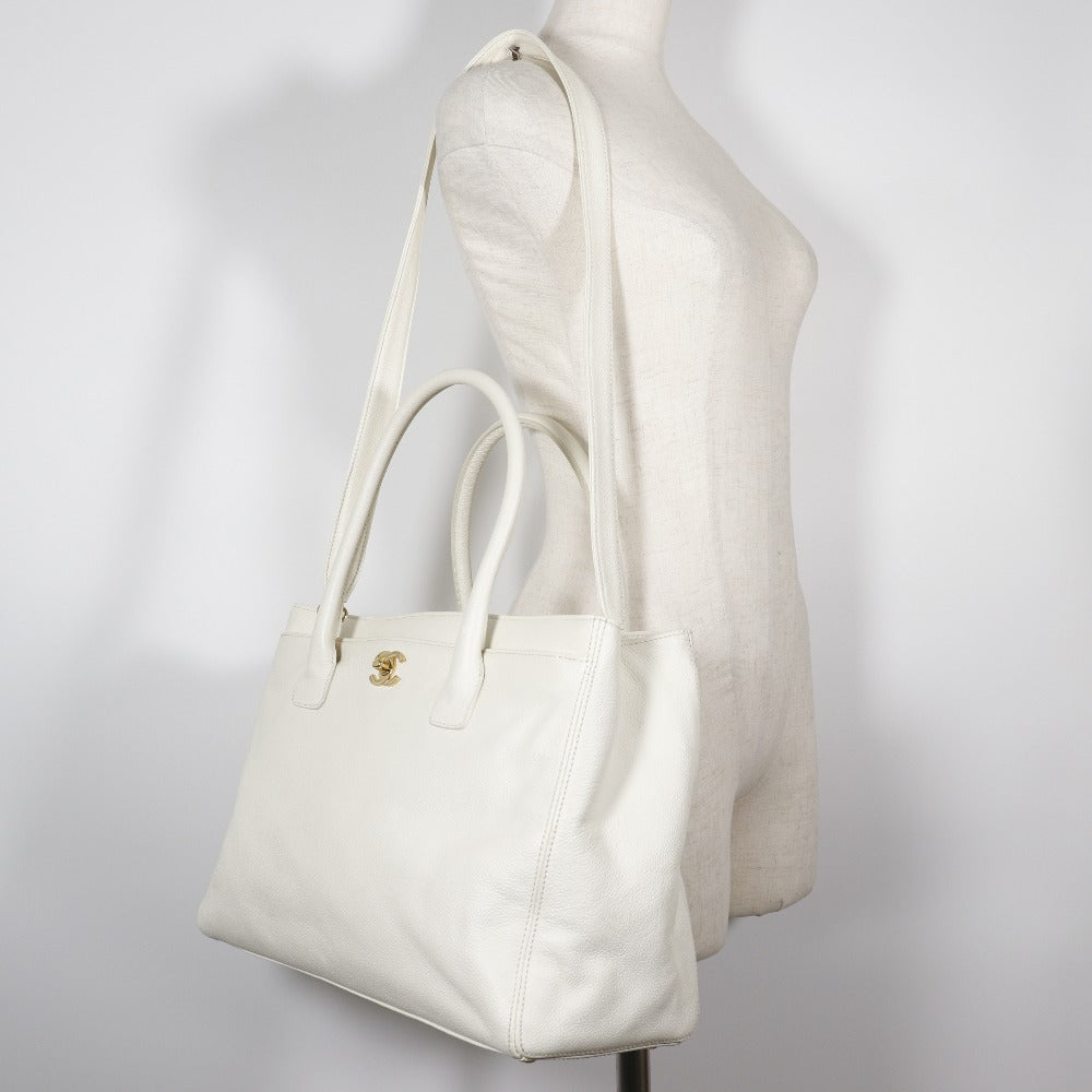 CHANEL Tote Bag A15206 Caviar skin White 2WAYShoulder Executive tote