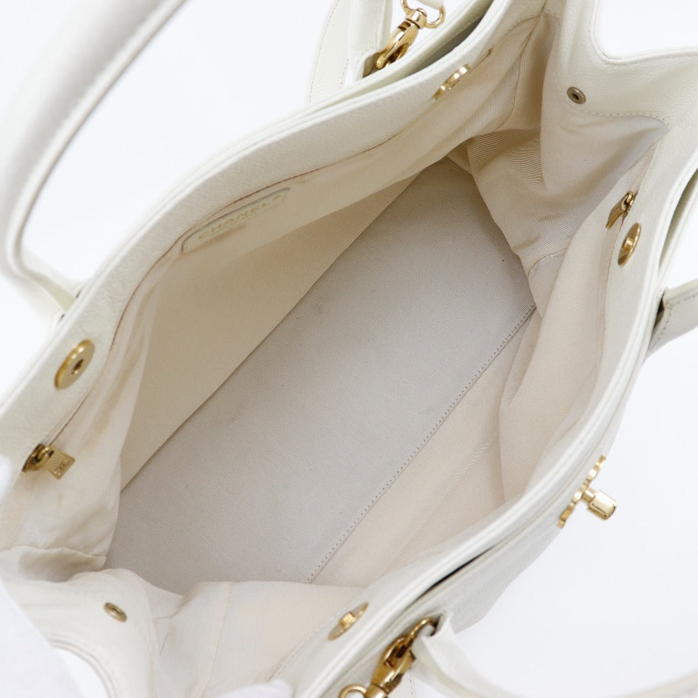 CHANEL Tote Bag A15206 Caviar skin White 2WAYShoulder Executive tote