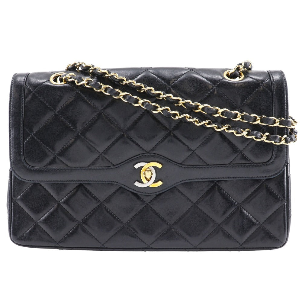 CHANEL Shoulder Bag lambskin black Paris limited Matrasse ChainShoulder