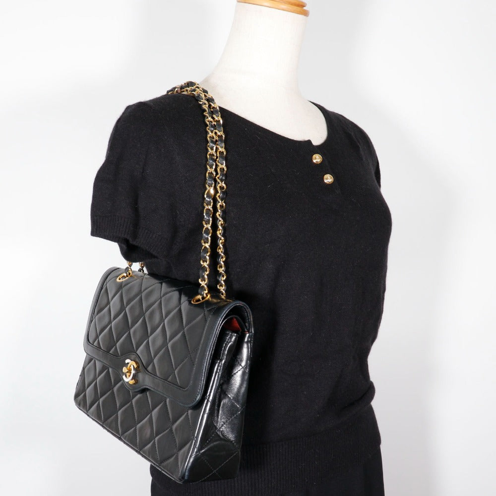 CHANEL Shoulder Bag lambskin black Paris limited Matrasse ChainShoulder
