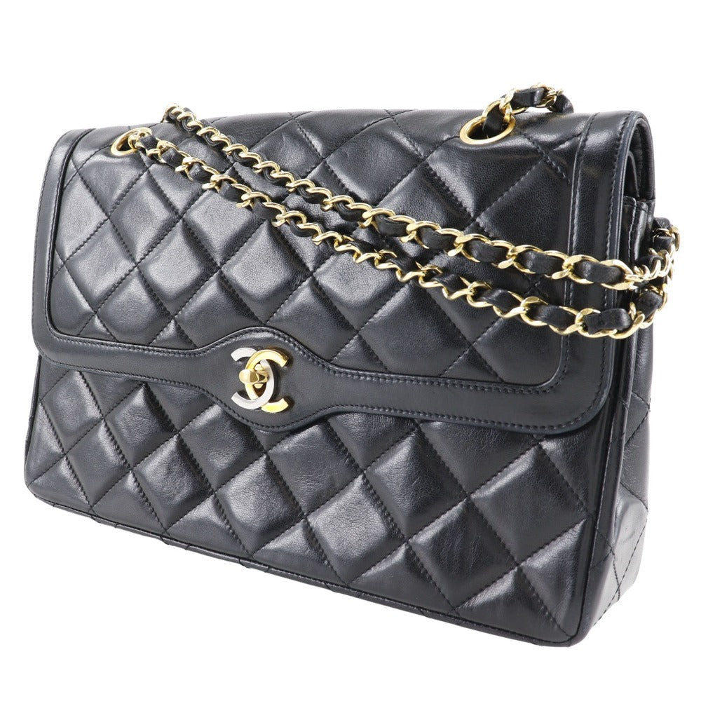 CHANEL Shoulder Bag lambskin black Paris limited Matrasse ChainShoulder