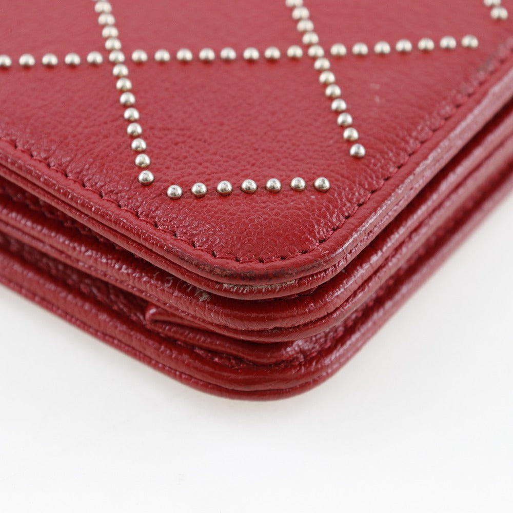 CHANEL Shoulder Bag Calfskin Red Matrasse Studs