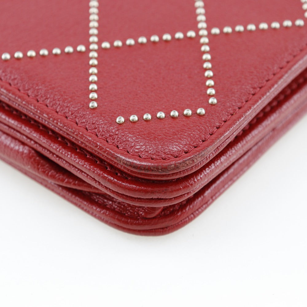 CHANEL Shoulder Bag Calfskin Red Matrasse Studs