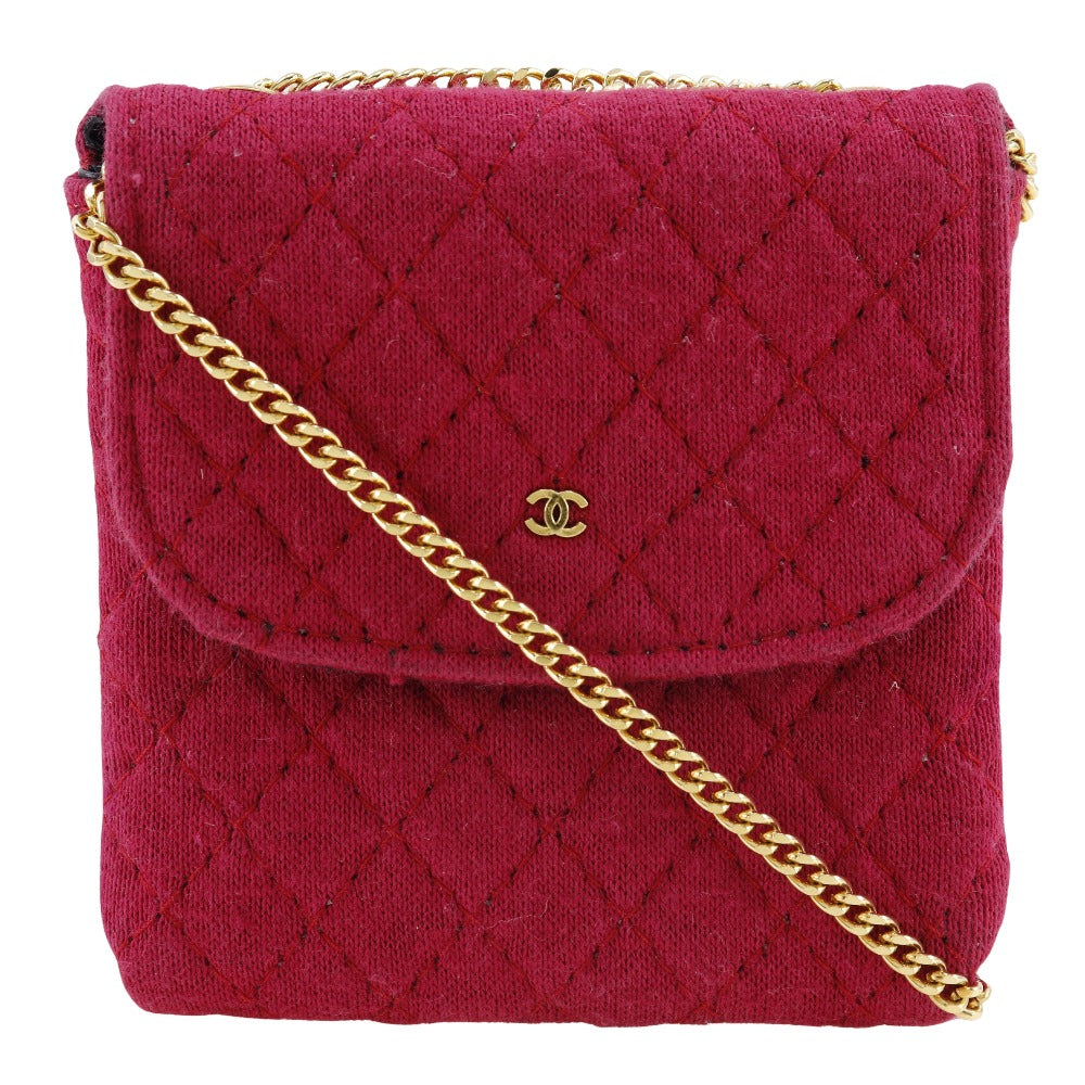 CHANEL Shoulder Bag cotton pink micro Chain pouch