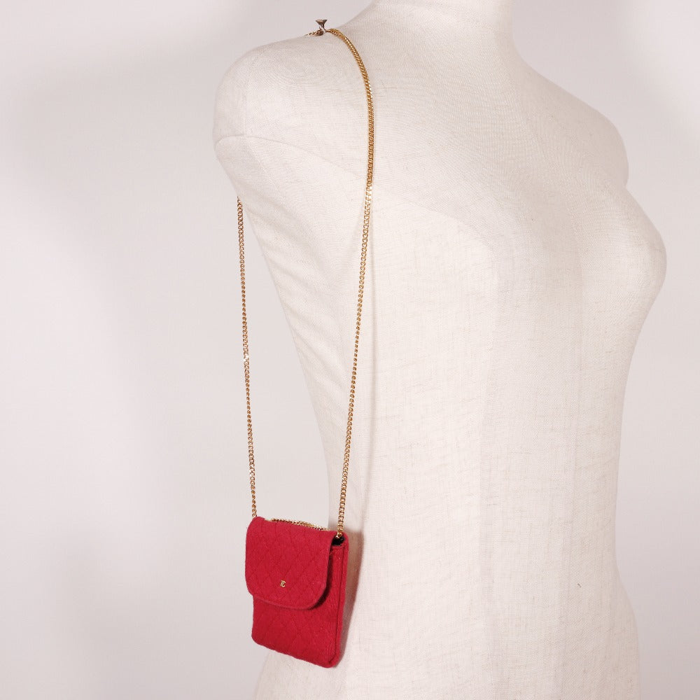 CHANEL Shoulder Bag cotton pink micro Chain pouch