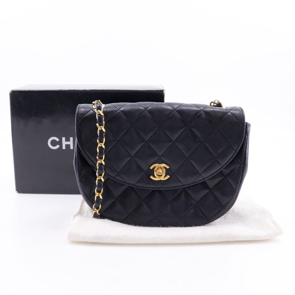 CHANEL Shoulder Bag Calfskin black Matrasse ChainShoulder