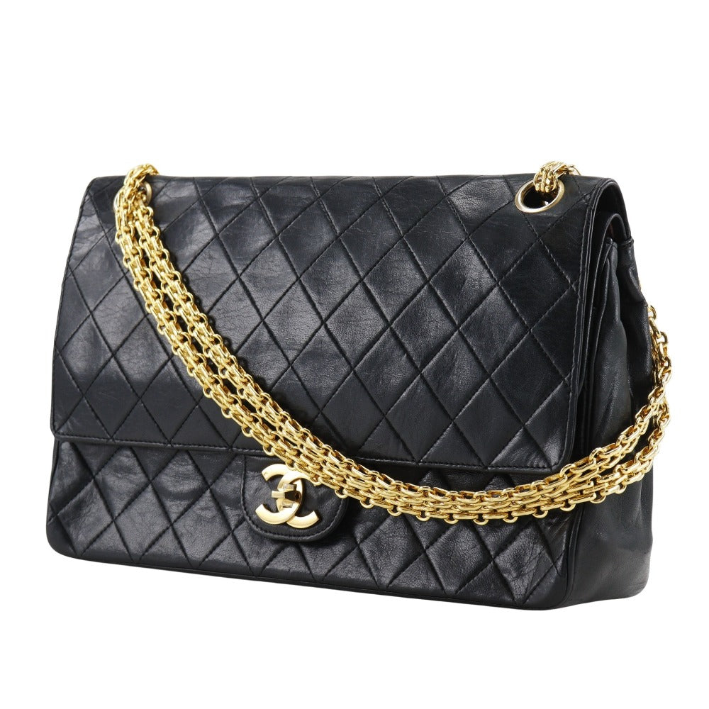 CHANEL Shoulder Bag Calfskin black Matrasse ChainShoulder