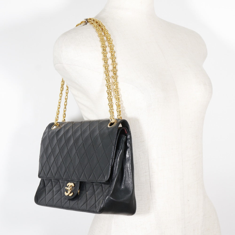 CHANEL Shoulder Bag Calfskin black Matrasse ChainShoulder