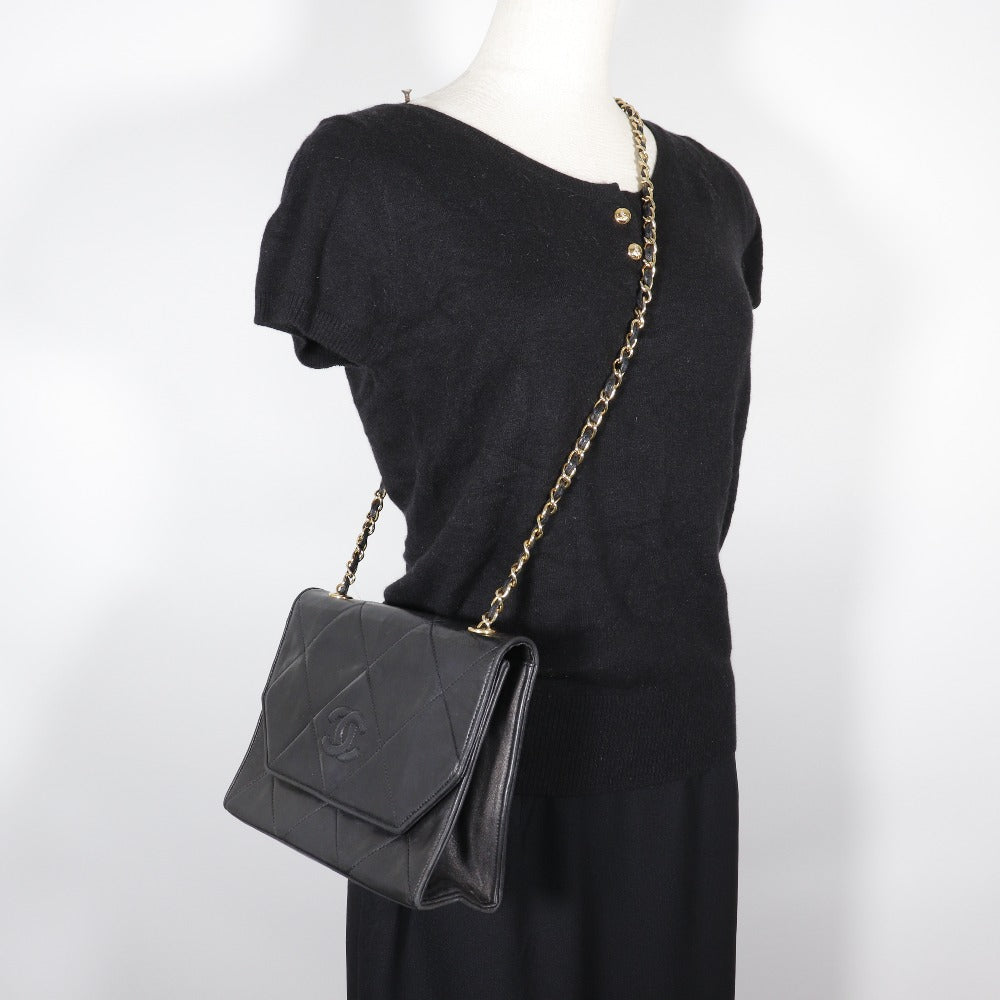 CHANEL Shoulder Bag lambskin black Matrasse ChainShoulder
