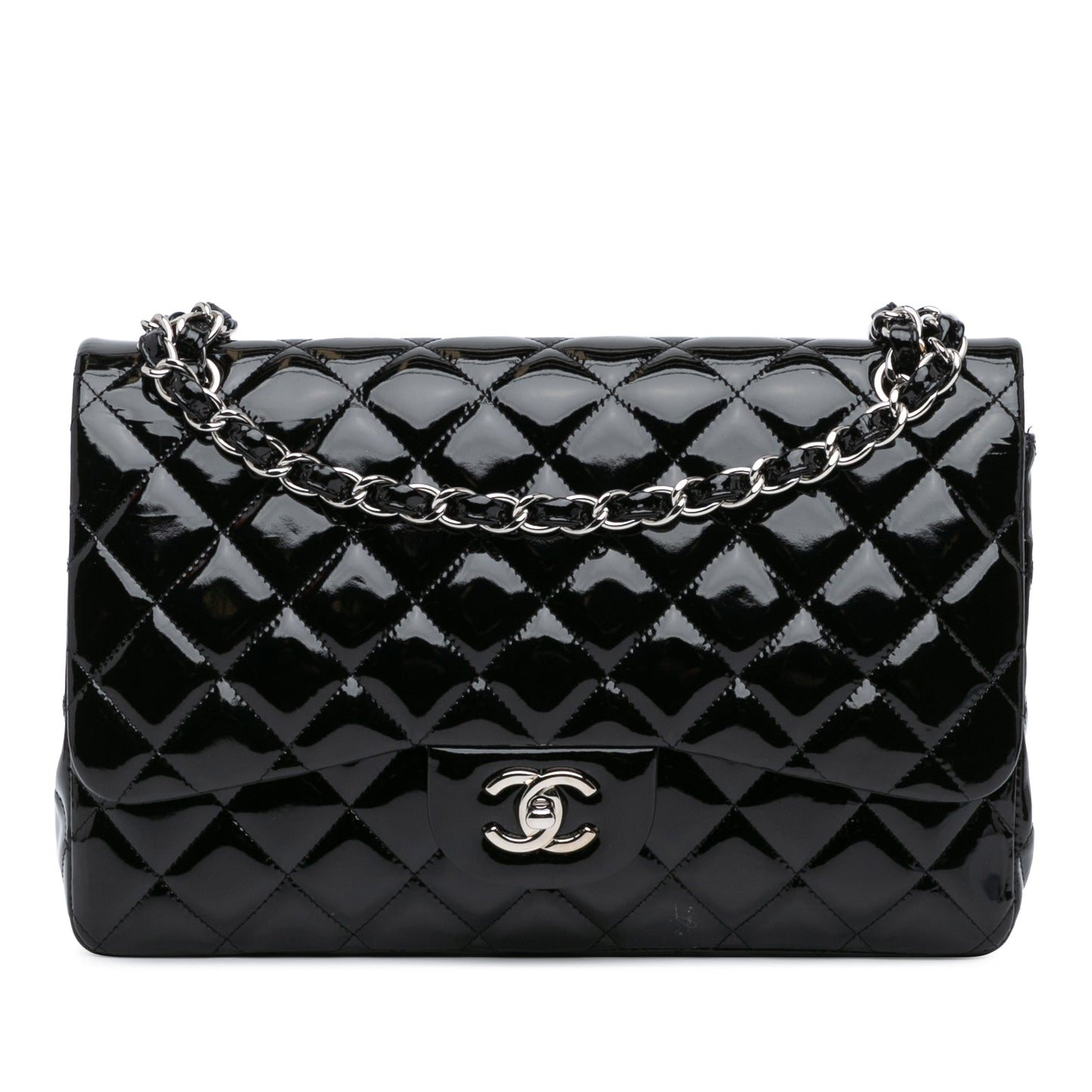Black Chanel Jumbo Classic Patent Double Flap Shoulder Bag