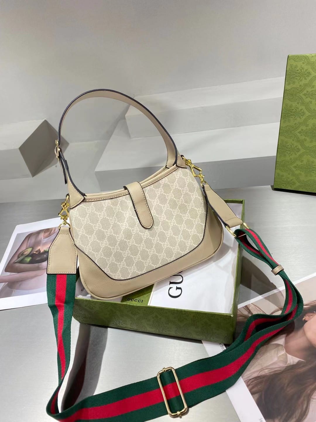 Gucci Canvas Jackie (Crossbody Shoulder) Handbag