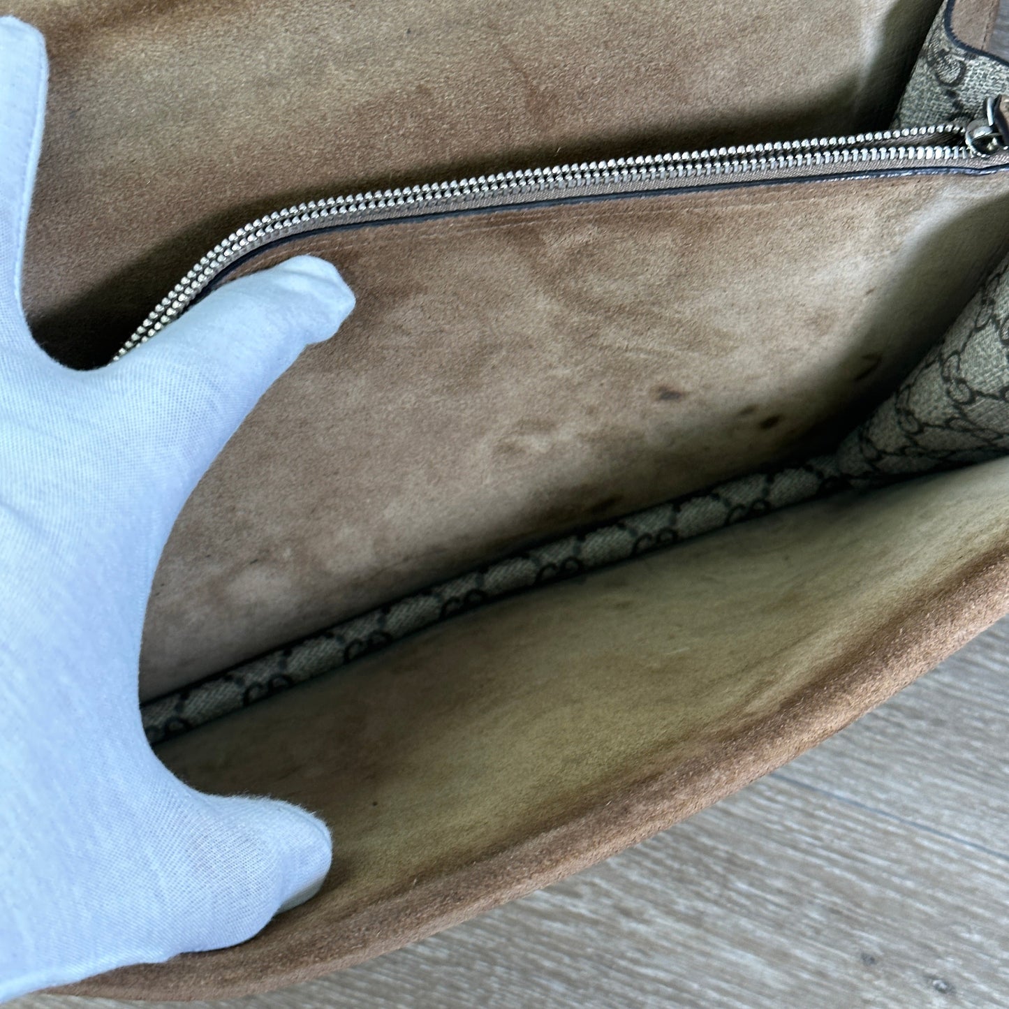 Gucci GG Supreme Monogram Medium Dionysus Shoulder Bag Taupe