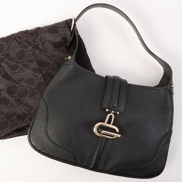 Gucci Calf Skin Logo Plate Jackie Shoulder Bag Black
