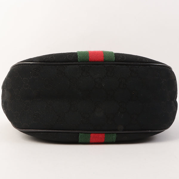 Gucci Gg Pattern Logo Plate Web Detailed Shoulder Bag Black