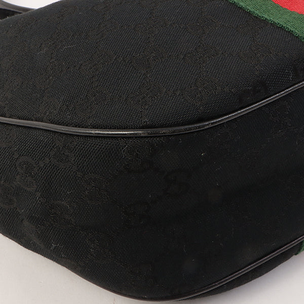 Gucci Gg Pattern Logo Plate Web Detailed Shoulder Bag Black