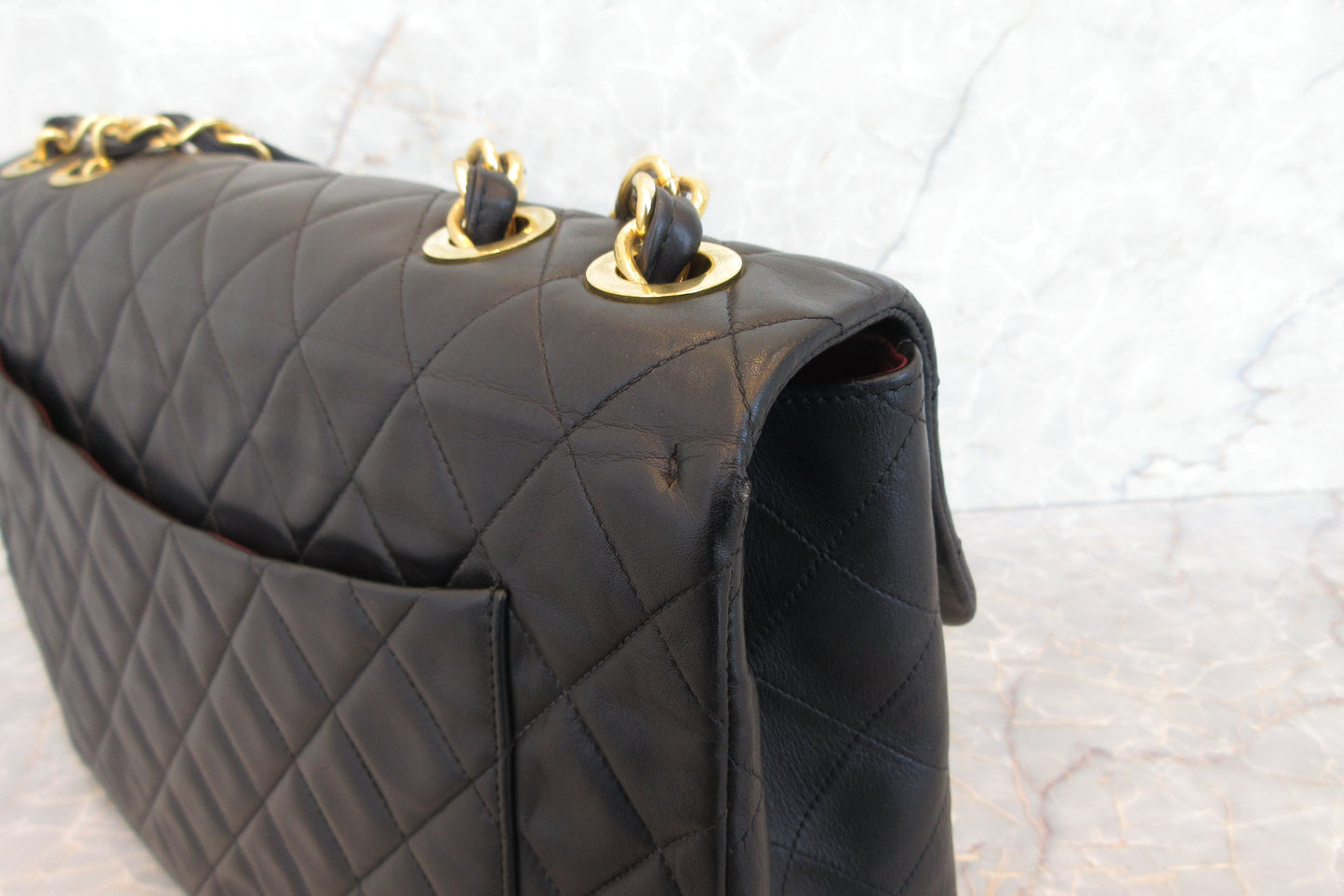CHANEL/シャネル デカマトラッセシングルフラップチェーンショルダーバッグ ラムスキン ブラック/ゴールド金具 ショルダーバッグ 700070163
