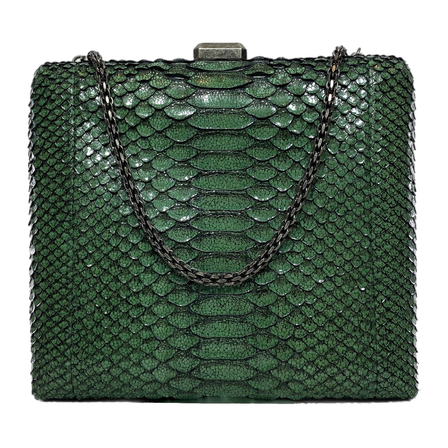 Chanel Green Python Snakeskin CC Kiss Shoulder Bag