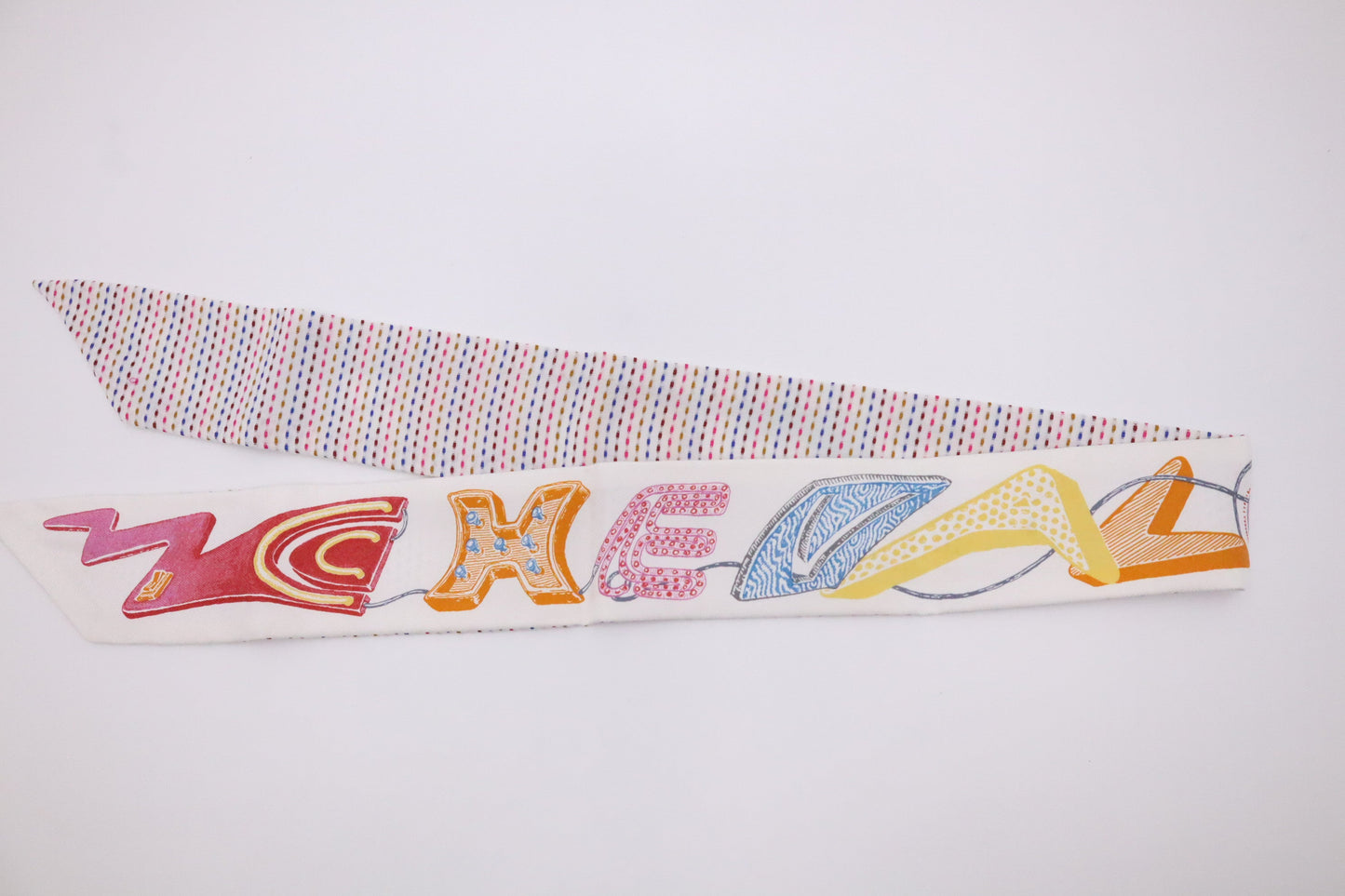 Hermes Twilly in White Multicolor Silk