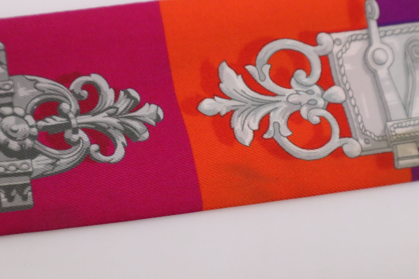 Hermes 'Ferronnerie' Twilly in Pink, Purple, and Orange Silk