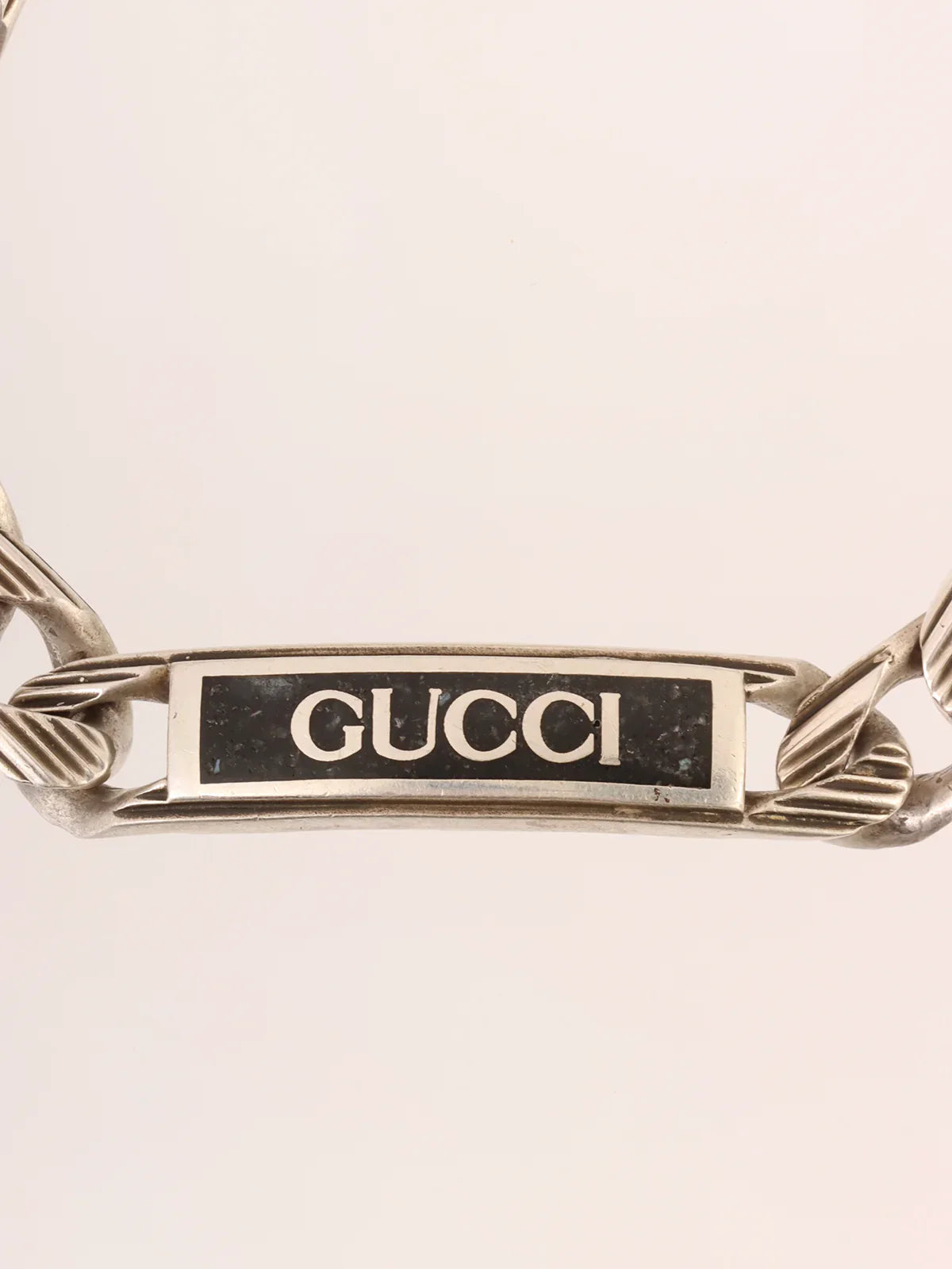 GUCCI 925 Logo Plate Chain Bracelet Silver