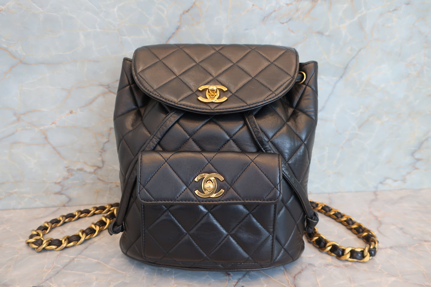 CHANEL/シャネル マトラッセチェーンリュック ラムスキン ブラック/ゴールド金具 リュック 700070090